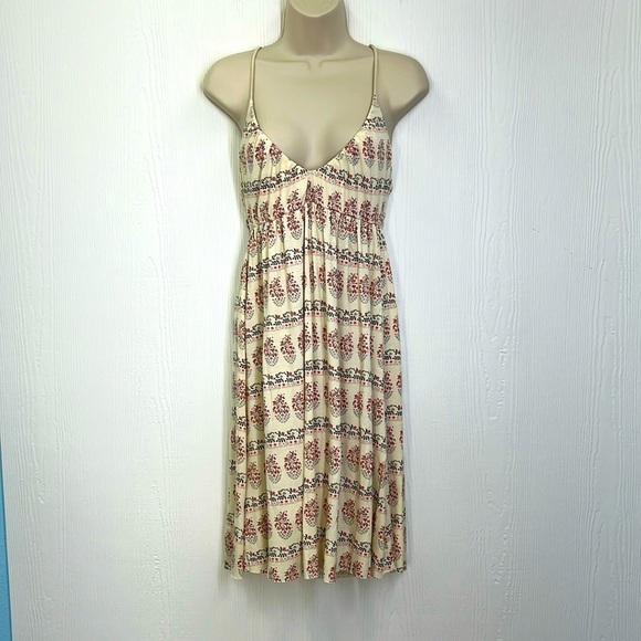 Free People - Ivory Fun Colorful Floral With Suede Spaghetti Straps Mini Dress M - Picture 1 of 14